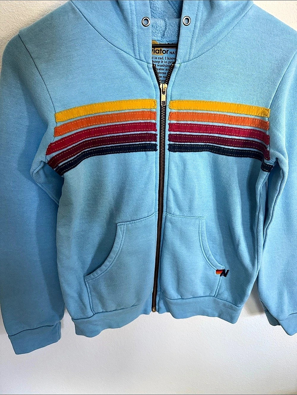 Aviator Nation Kid's 5-Stripe Zip Hoodie Blue Baby 14